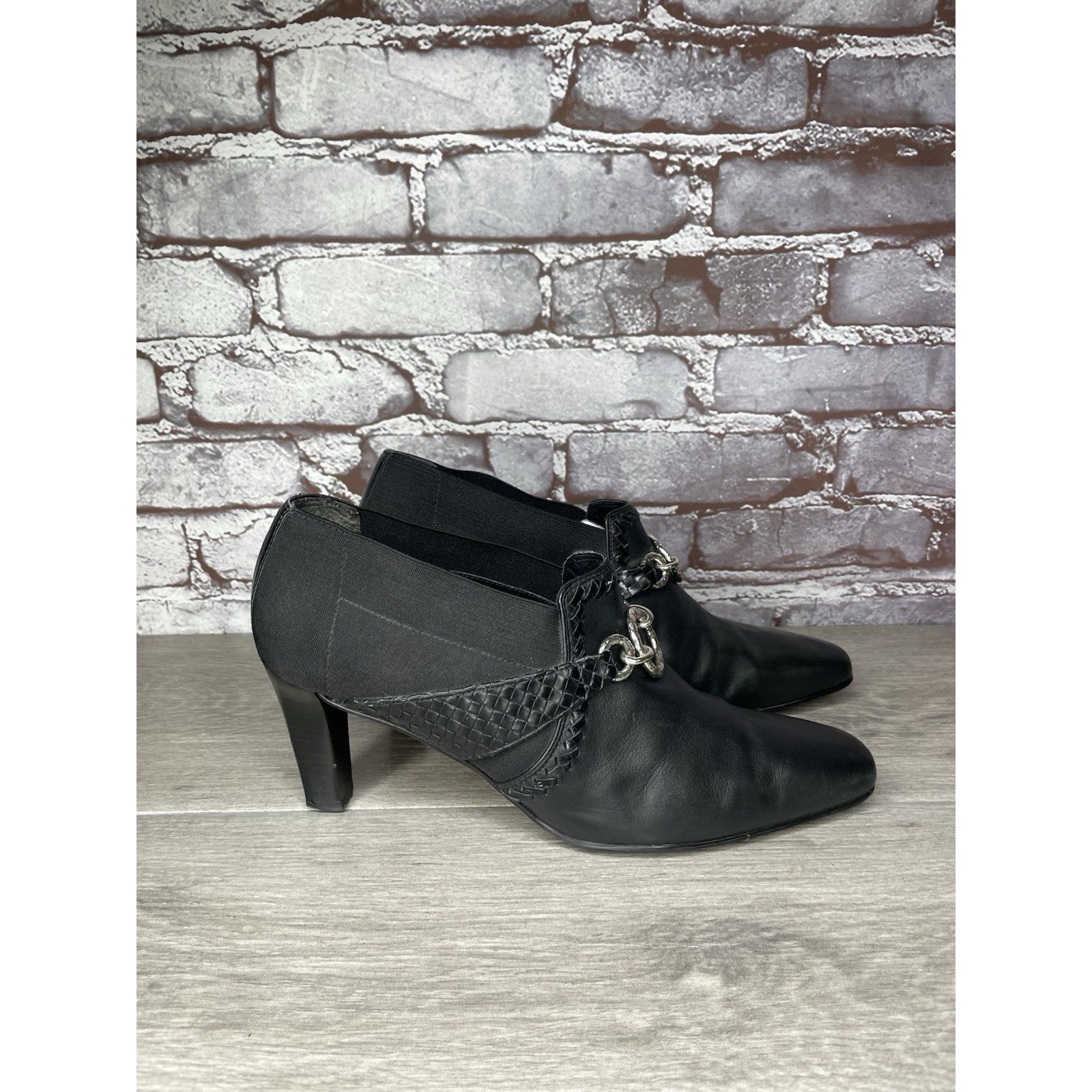 Brighton Brighton Rizzo Black Leather Silver Elastic Heel Ankle Booti Size US 10 / IT 40 - 4 Thumbnail