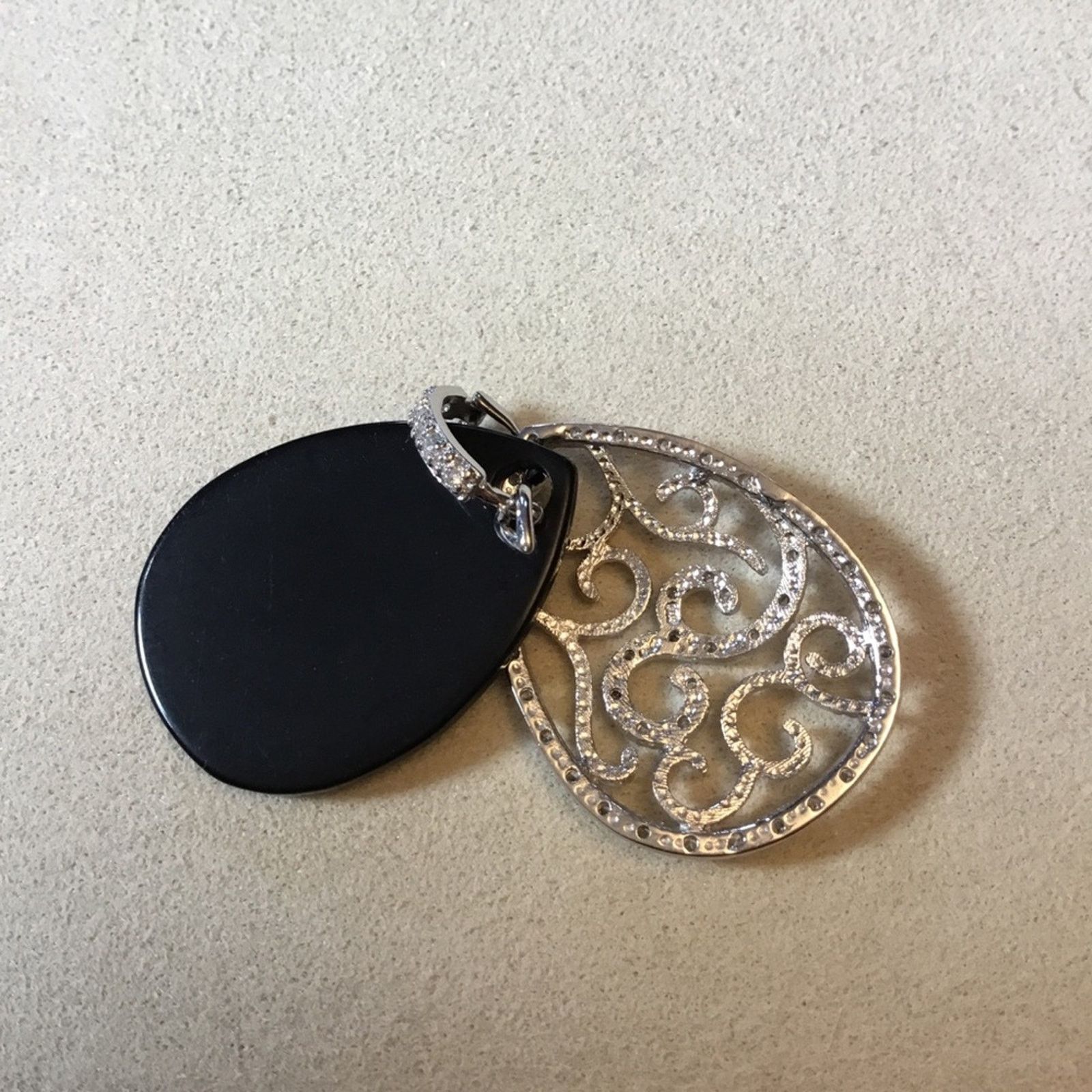 Other Sterling Silver & Black Teardrop Crystal Pendant Size ONE SIZE - 7 Thumbnail