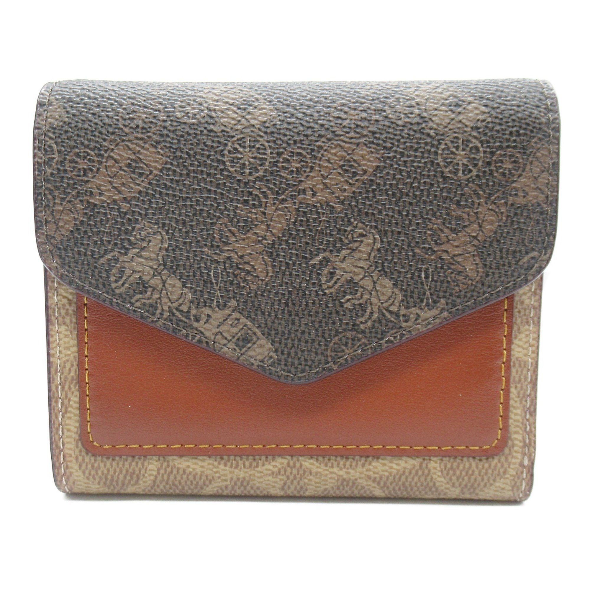 image of Coach Three-Fold Wallet Brown Tan Brown Pvc Coated Canvas C3160B4S1C, Women's