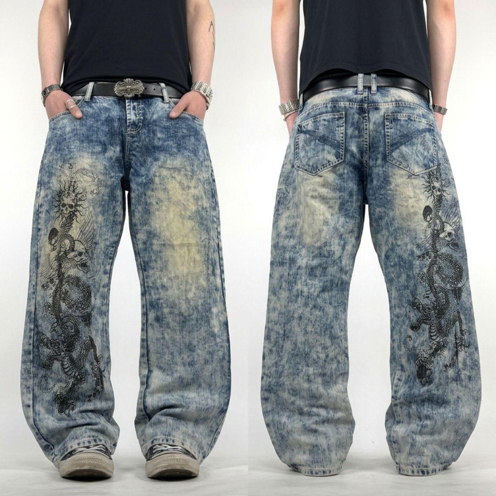 Vintage y2k archive printed baggy wide leg skater cyber jean