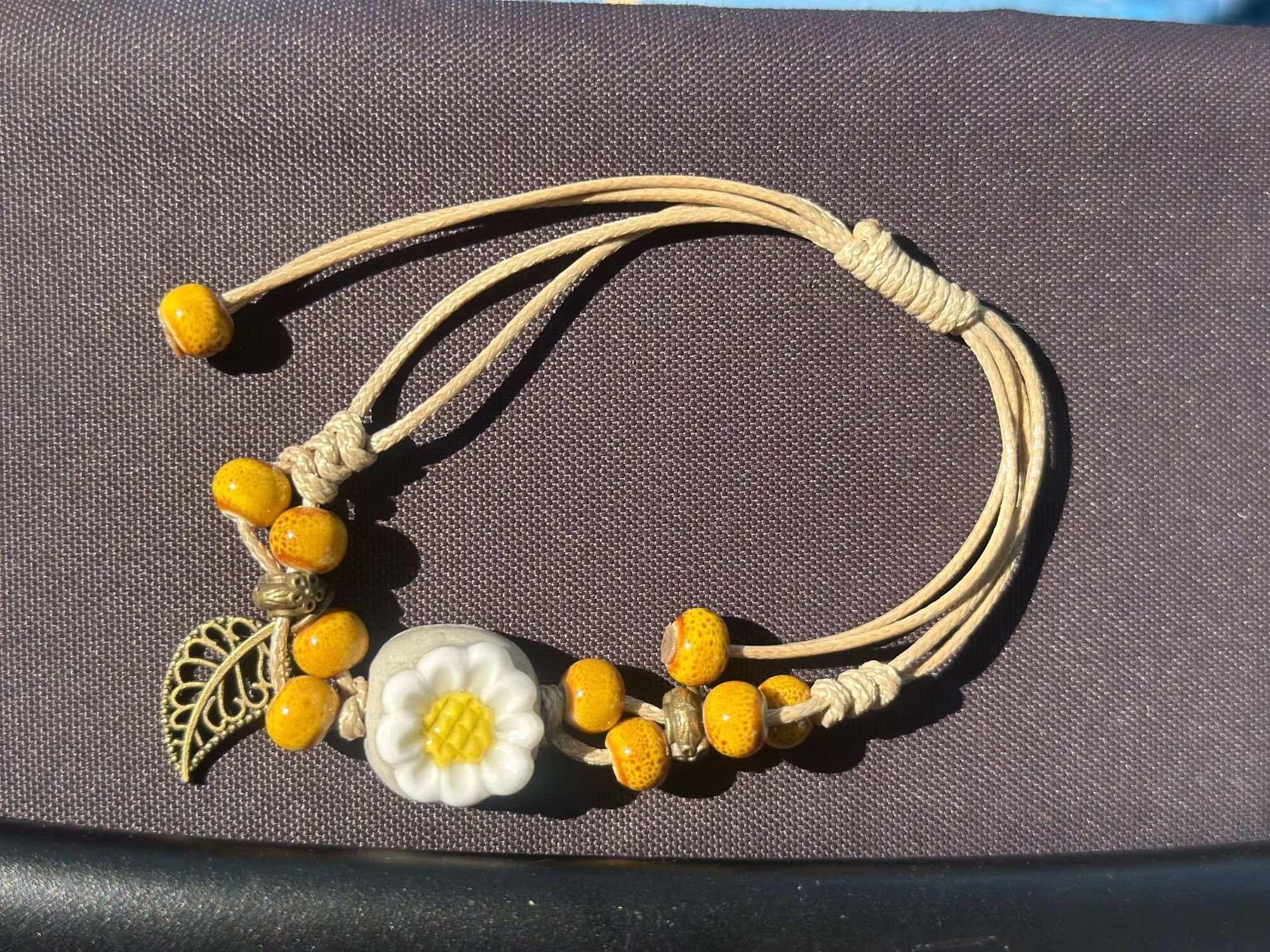 Handmade Sunflower Leaf Ceramic Bracelet Jewelry Gift For Her Size ONE SIZE - 1 Thumbnail
