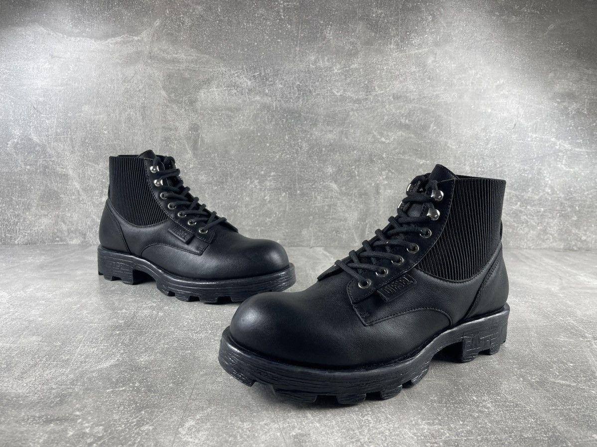 Diesel Diesel Leather Combat Boots Black Ribbed Panel Chunky Sole Size US 9 / EU 42 - 4 Thumbnail