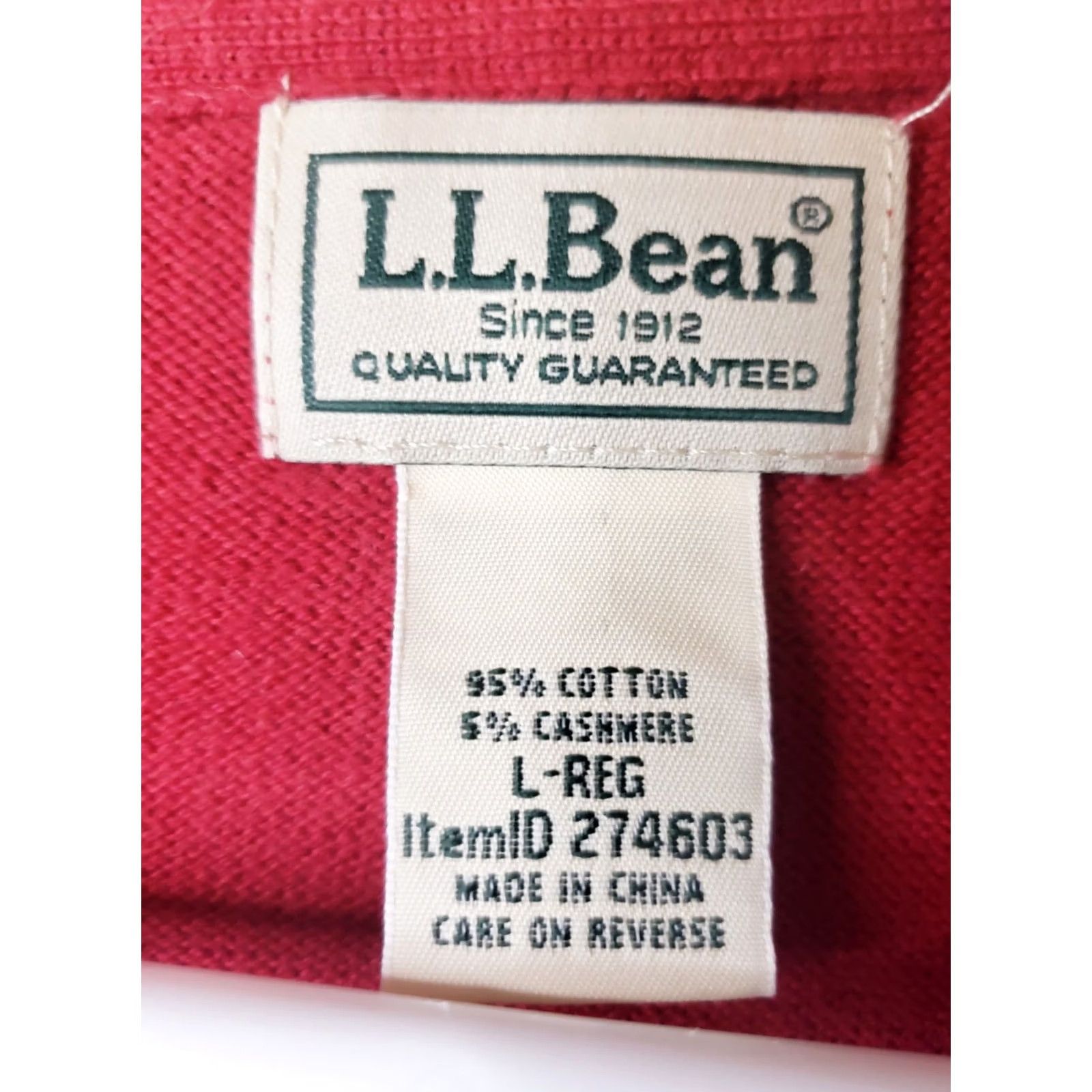Vintage L.L. Bean Mens L Reg. Red Cotton Cashmere Blend Long Sleeve V-Neck Sweater Size US L / EU 52-54 / 3 - 7 Thumbnail