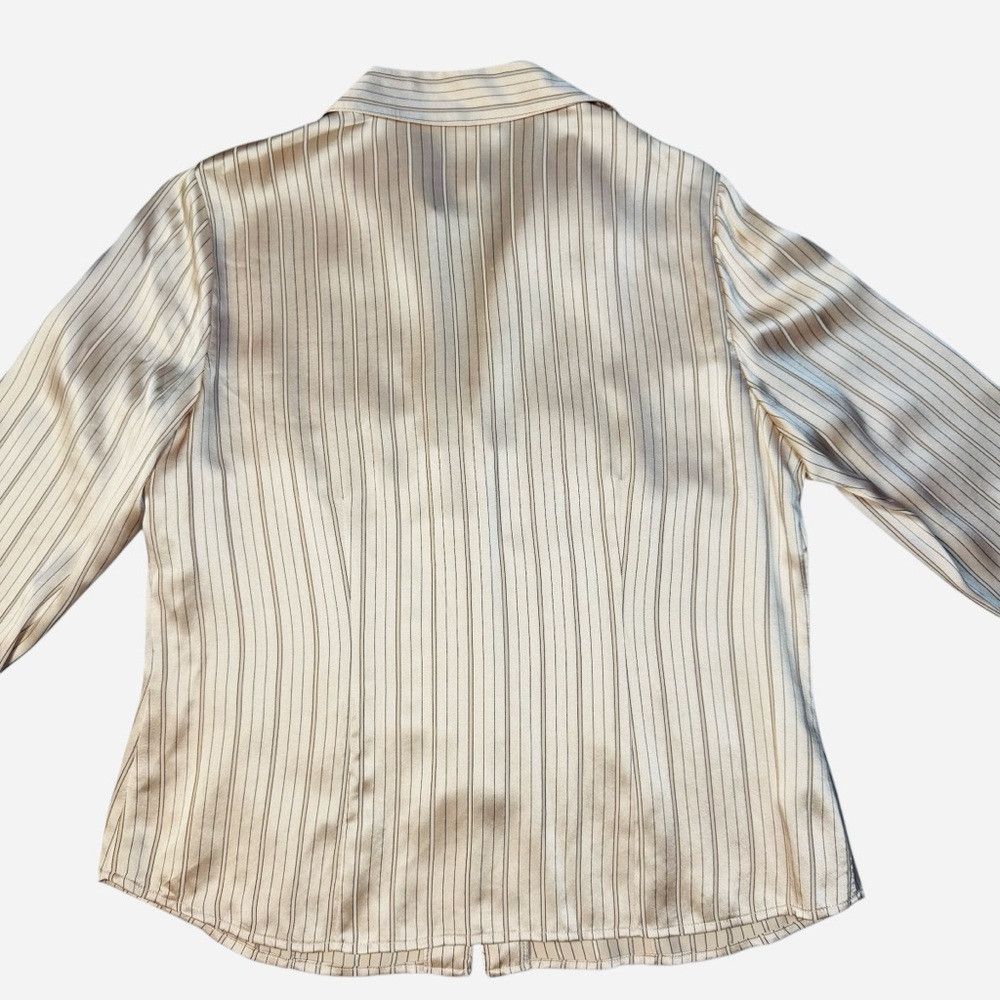 Jones New York Jones New York 100% Silk Long Sleeve Stripe Beige Blouse Si Size M / US 6-8 / IT 42-44 - 3 Thumbnail