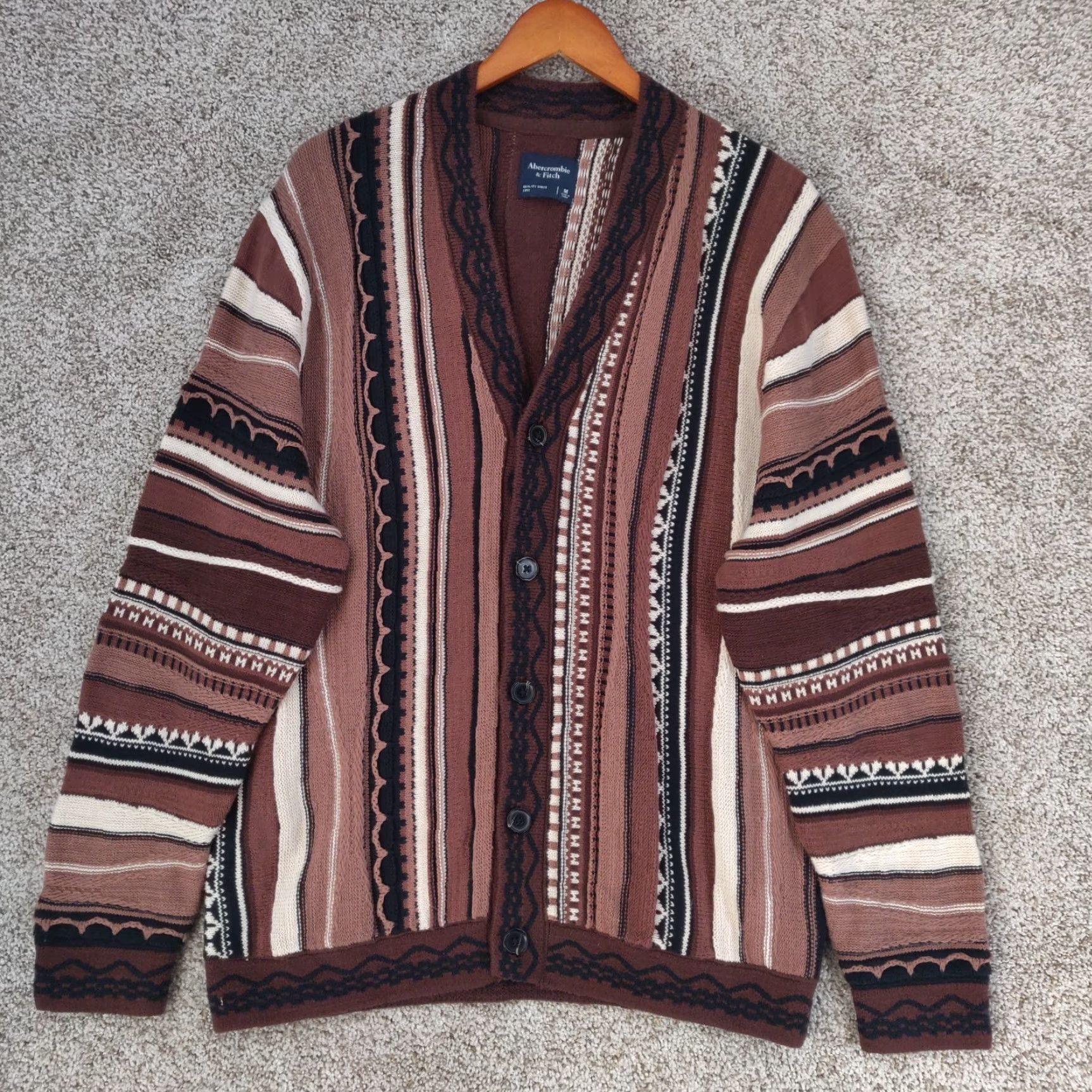 Abercrombie & Fitch Abercrombie & Fitch Sweater Mens M Brown 3D Knit Chunky Coogi Style Cardigan Size US M / EU 48-50 / 2 - 2 Thumbnail