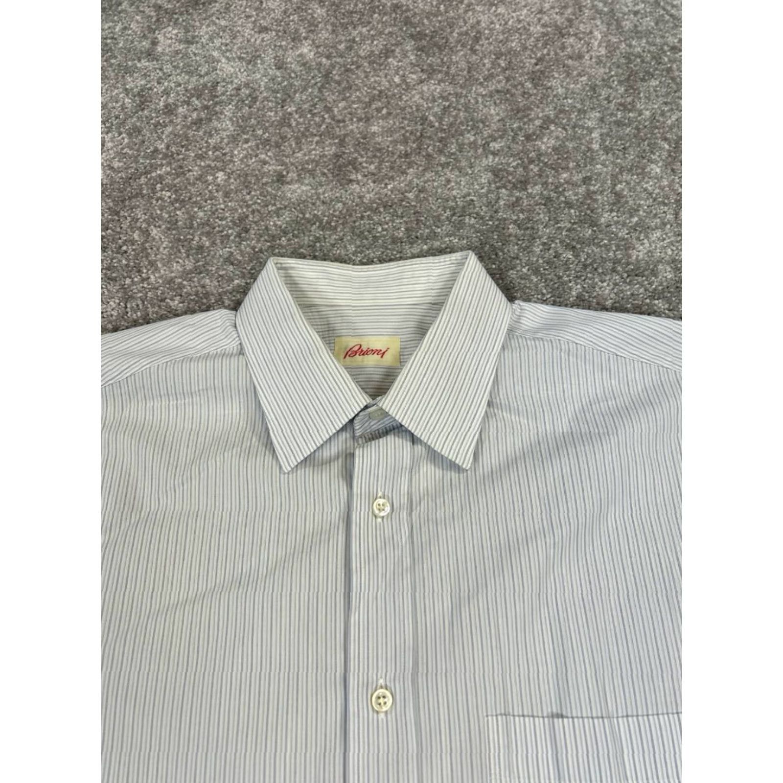 Brioni Brioni Dress Shirt Mens 16 White Blue Cotton Button Up Size 42R - 2 Thumbnail