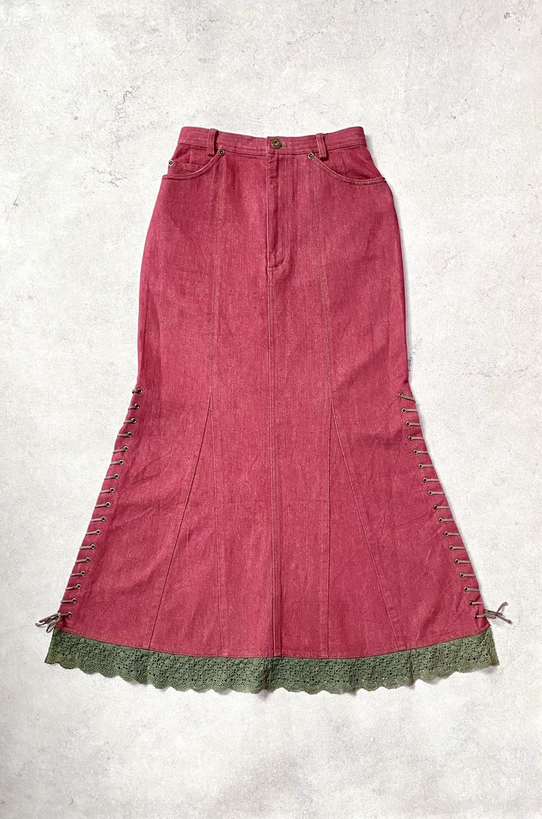 If Six Was Nine Vintage Y2K Betty’s Blue Shinji Abe Burgundy Maxi Skirt Size 28" / US 6 / IT 42 - 2 Thumbnail
