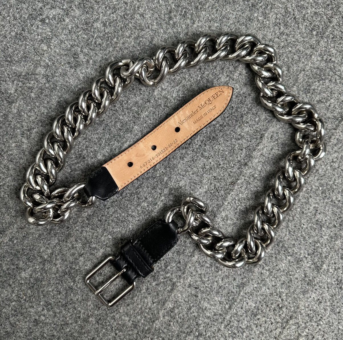 Alexander McQueen Alexander Mcqueen - Chain Belt / Leather Three Holes - Black Size ONE SIZE - 1 Thumbnail