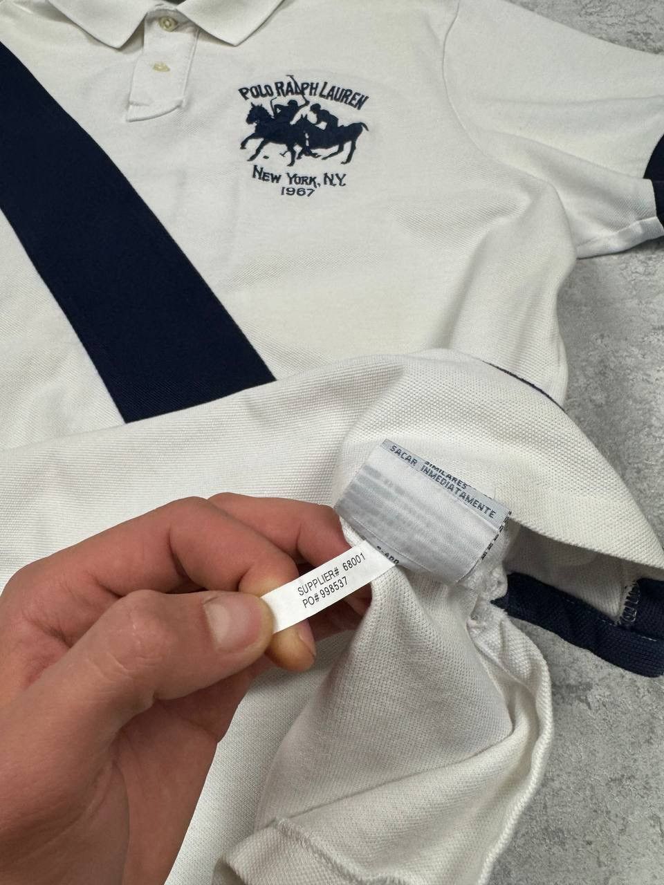 Polo Ralph Lauren Vintage Polo Ralph Lauren Number 2 Polo Stripe White Navy Size US XL / EU 56 / 4 - 15 Thumbnail