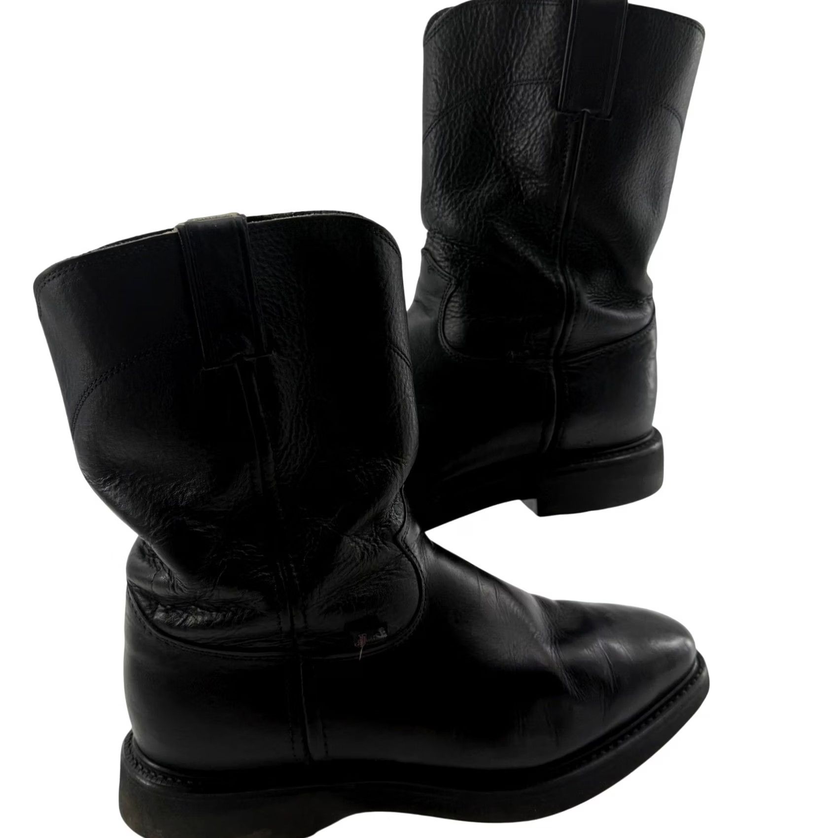Vintage VINTAGE Justin Boots Western Roper Conductor Boots Black Leather 10.5 D USA Made EH Rated Mens Size US 11 / EU 44 - 3 Thumbnail