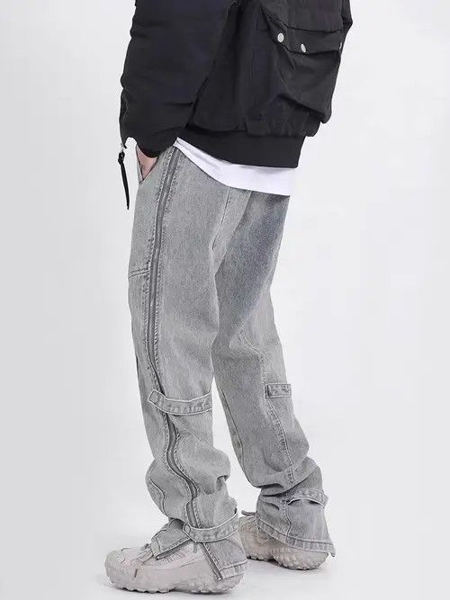 VIBE Distressed washed side zip micro-flare jeans Size US 32 / EU 48 - 8 Thumbnail