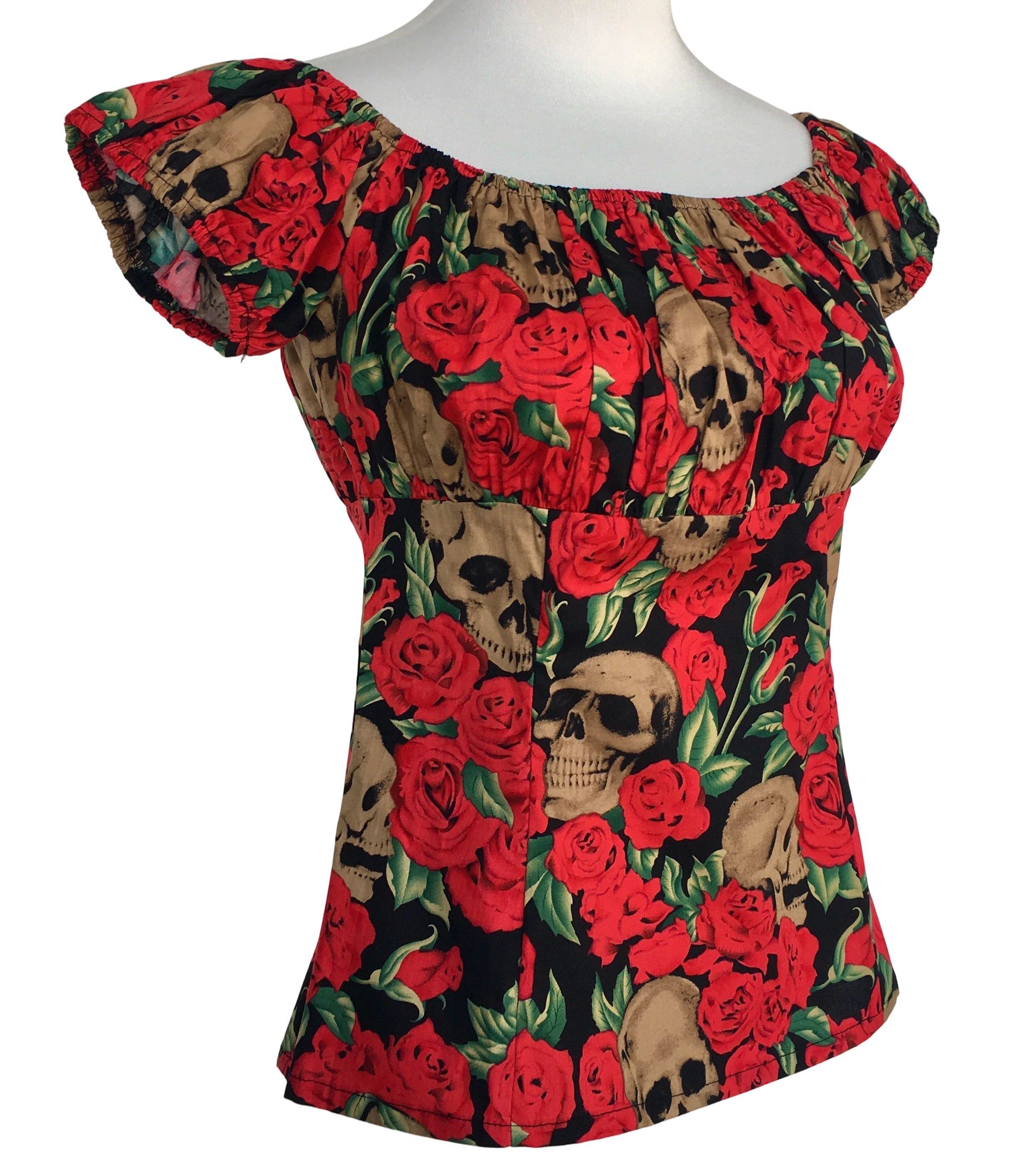 Other Skull rose print off shoulder slim fit women tops Size L / US 10 / IT 46 - 2 Thumbnail