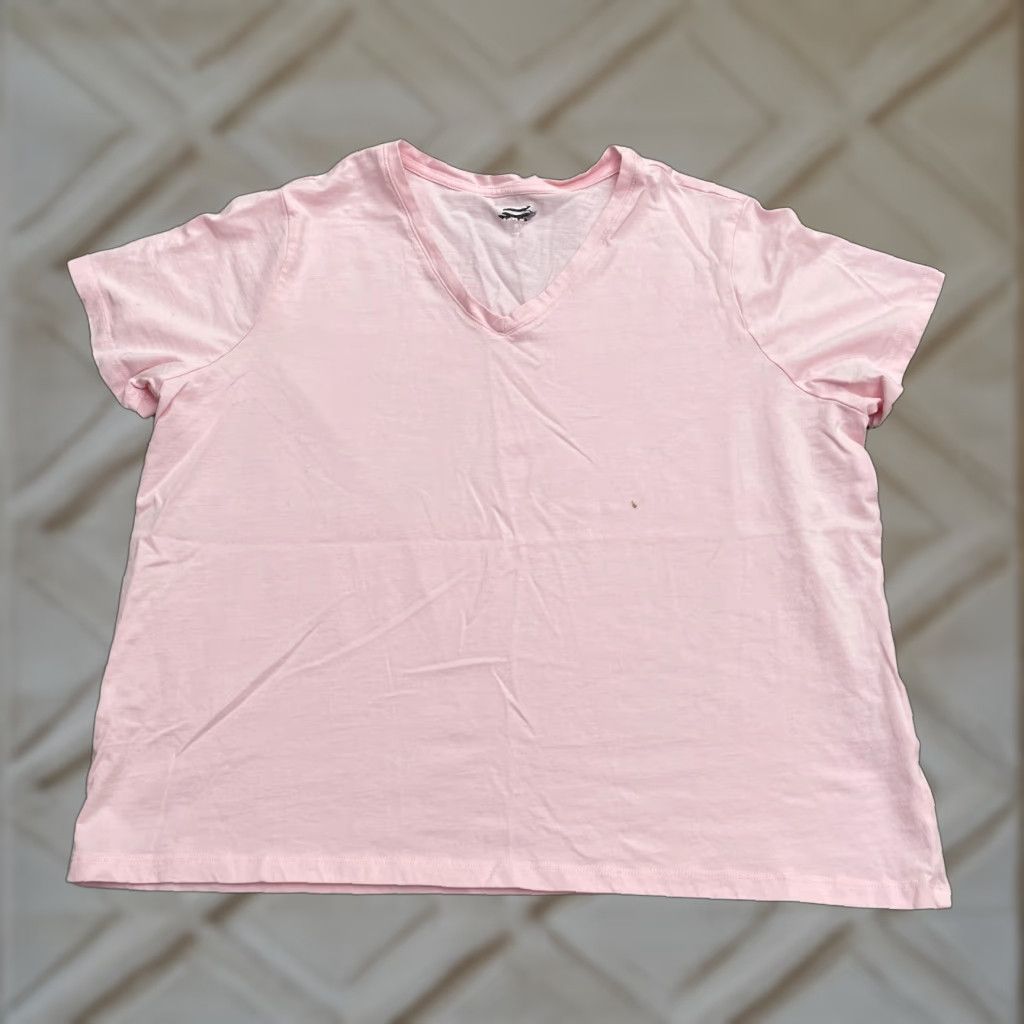 Lands' End Lands' End Womens T-Shirt Pink V-Neck Short Sleeve Cotton Basic Tee XLP Plus Size Adult Womens Top Size XL / US 12-14 / IT 48-50 - 1 Thumbnail