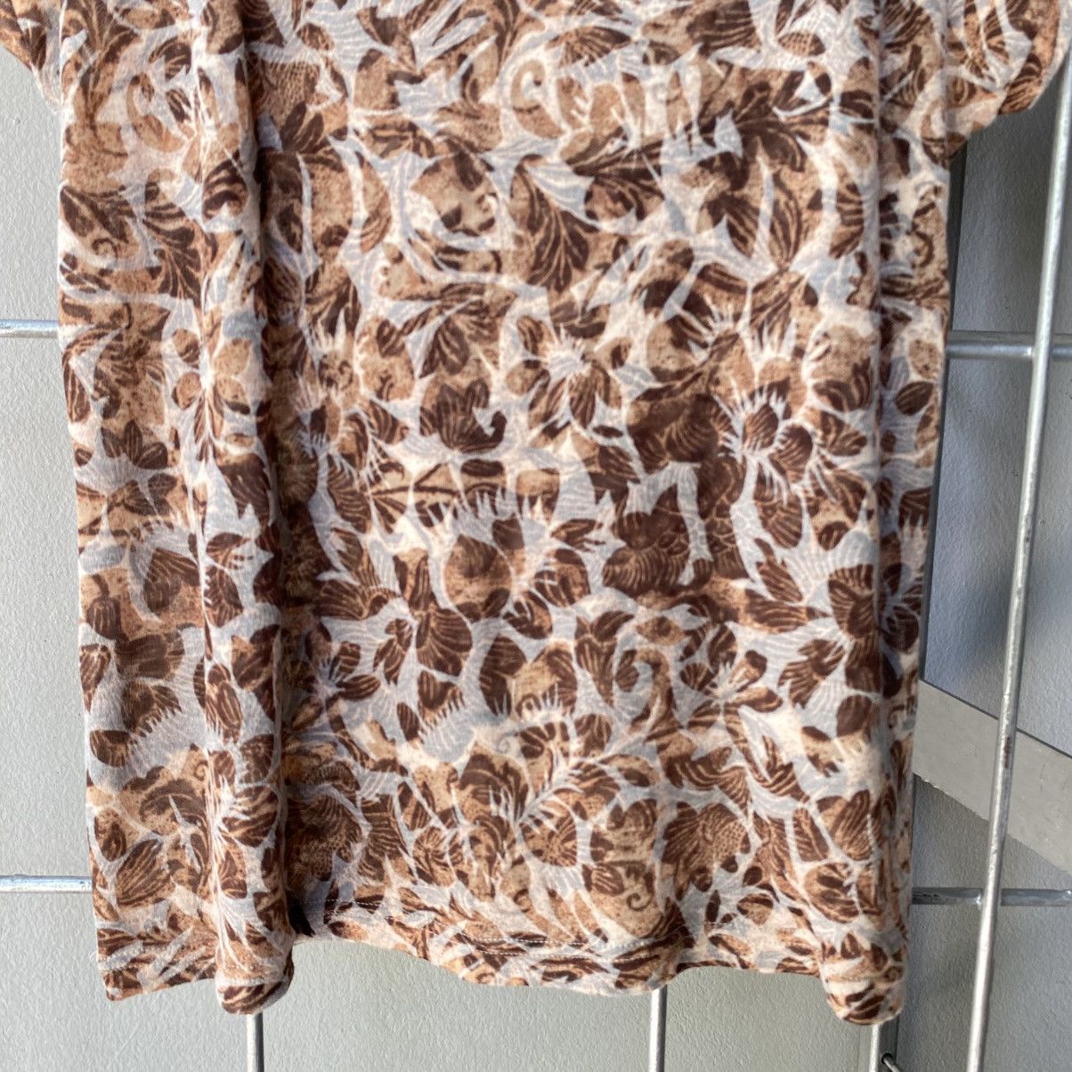 Issey Miyake Plantation Brown Leaf Print Short Sleeve Blouse Size M / US 6-8 / IT 42-44 - 8 Thumbnail