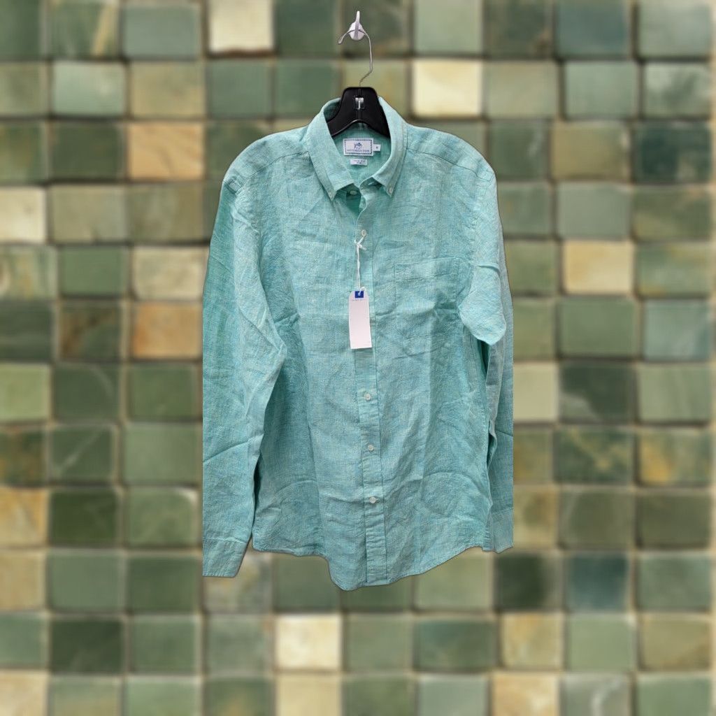 Southern Tide Southern Tide Shirt Mens M Blue Linen Button-Up Long Sleeve Casual Beach Pockets Button-Up, Regular, 23 Chest, 30.5 Length, Fall Spring Summer, Men Size US M / EU 48-50 / 2 - 1 Thumbnail