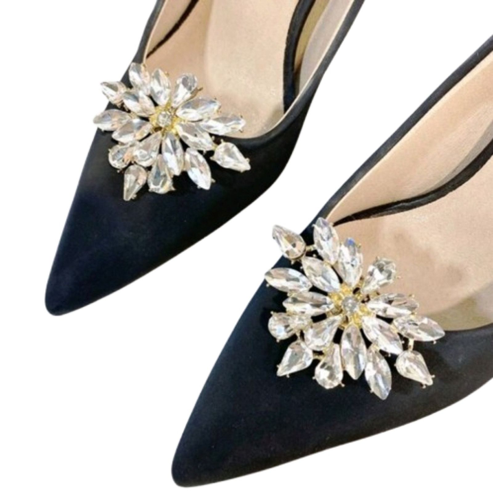 Other ELEGANT ☆ CRYSTAL & GOLDTONE ☆ FLOWER SHOE CLIPS ☆ NIP Size US 4.5 / IT 34.5 - 7 Thumbnail