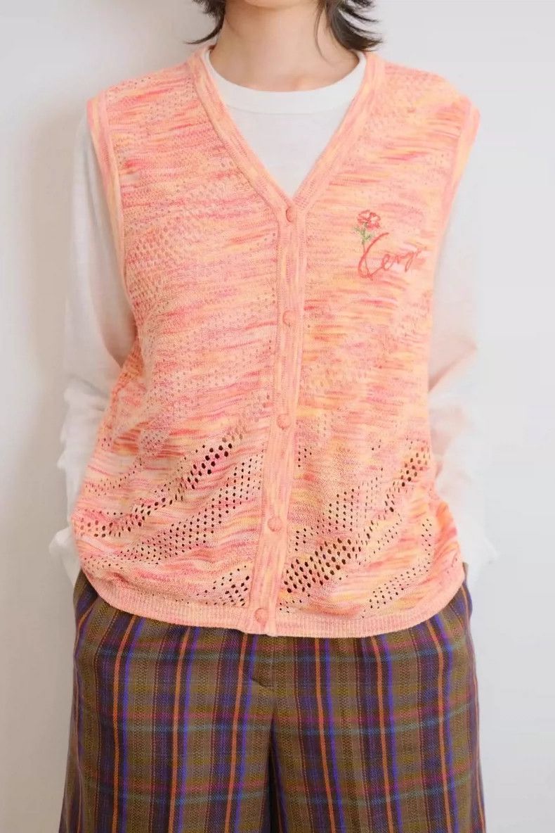 Kenzo KENZO Orange pink lace knit rose vest Size M / US 6-8 / IT 42-44 - 4 Thumbnail