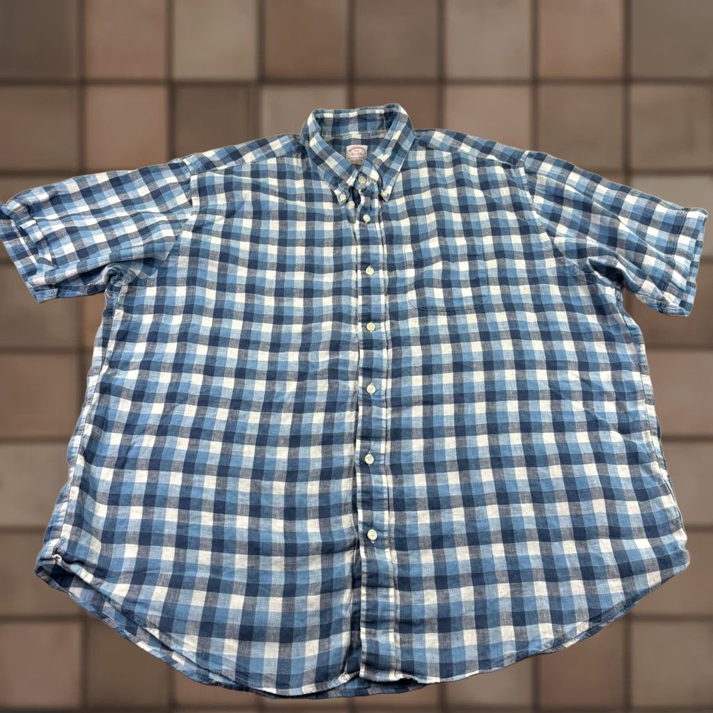 Brooks Brothers Brooks Brothers Linen Shirt Mens 2XL Blue Plaid Button-Up Short Sleeve Beach Shirt Size US XXL / EU 58 / 5 - 1 Thumbnail
