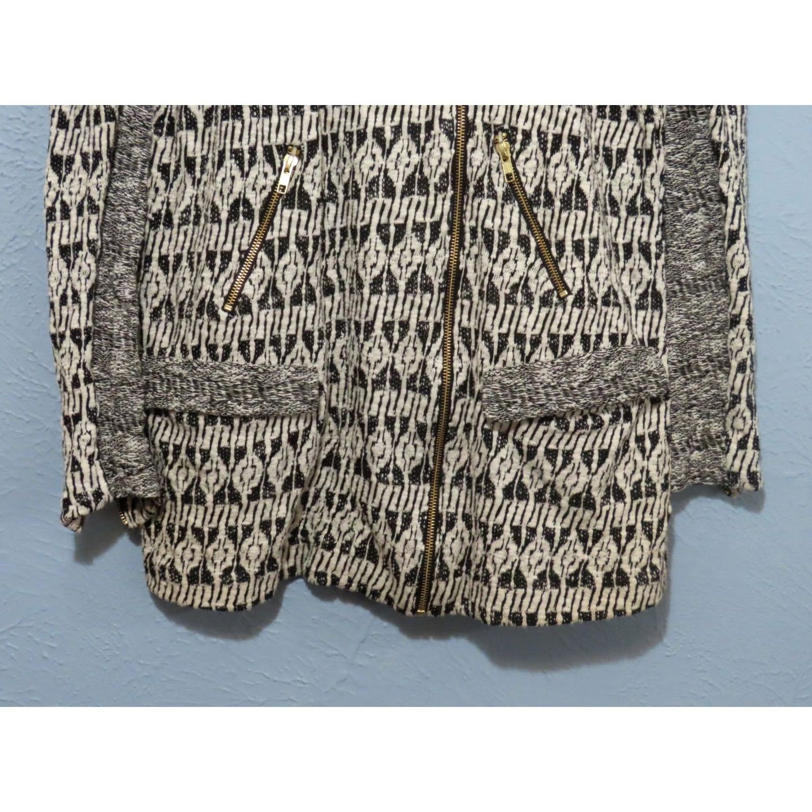 Lucky Brand Lucky Brand Long Black/White Knit Full Zip Moto Jacket Womens XL Size XL / US 12-14 / IT 48-50 - 2 Thumbnail