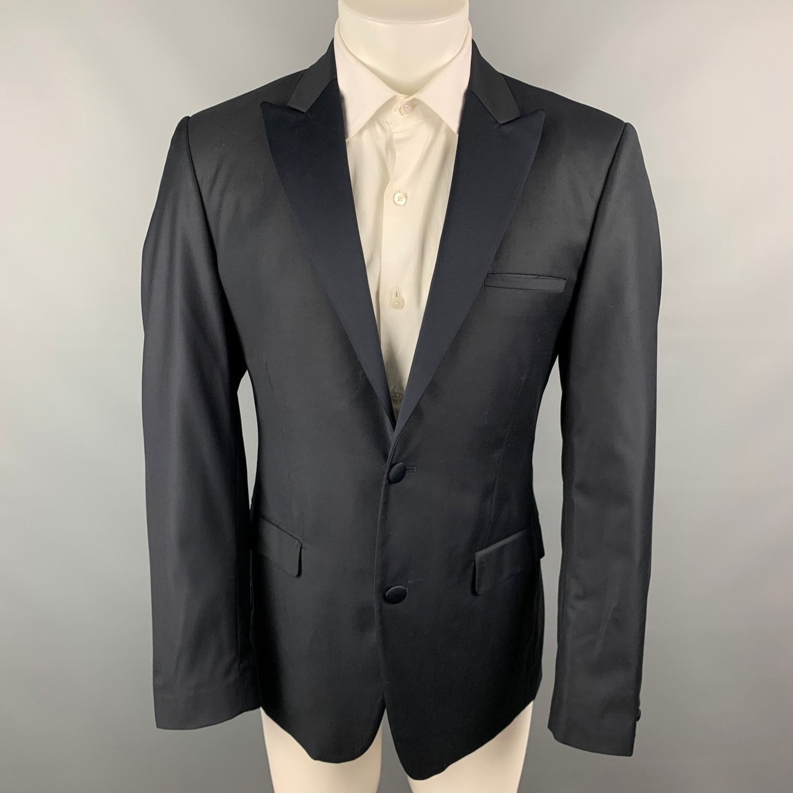 Calvin Klein CALVIN KLEIN COLLECTION Size 40 Navy Wool Tuxedo Sport Coat Size 40R - 1 Thumbnail