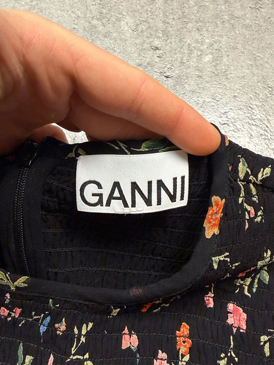 Ganni Ganni Blouse with Floral Print and Smocking, Black Size M / US 6-8 / IT 42-44 - 4 Thumbnail
