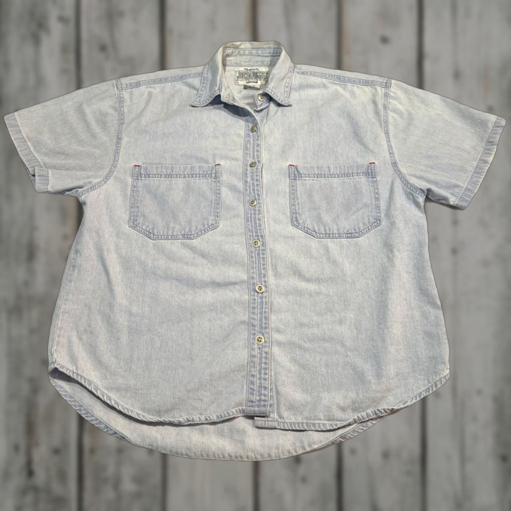 Jordache VINTAGE Jordache Jeanwear Short Sleeve Button Up Denim Cotton Women M Blue 90s Western Pockets Collared Button Classic Shirt Size 32" / US 10 / IT 46 - 1 Thumbnail