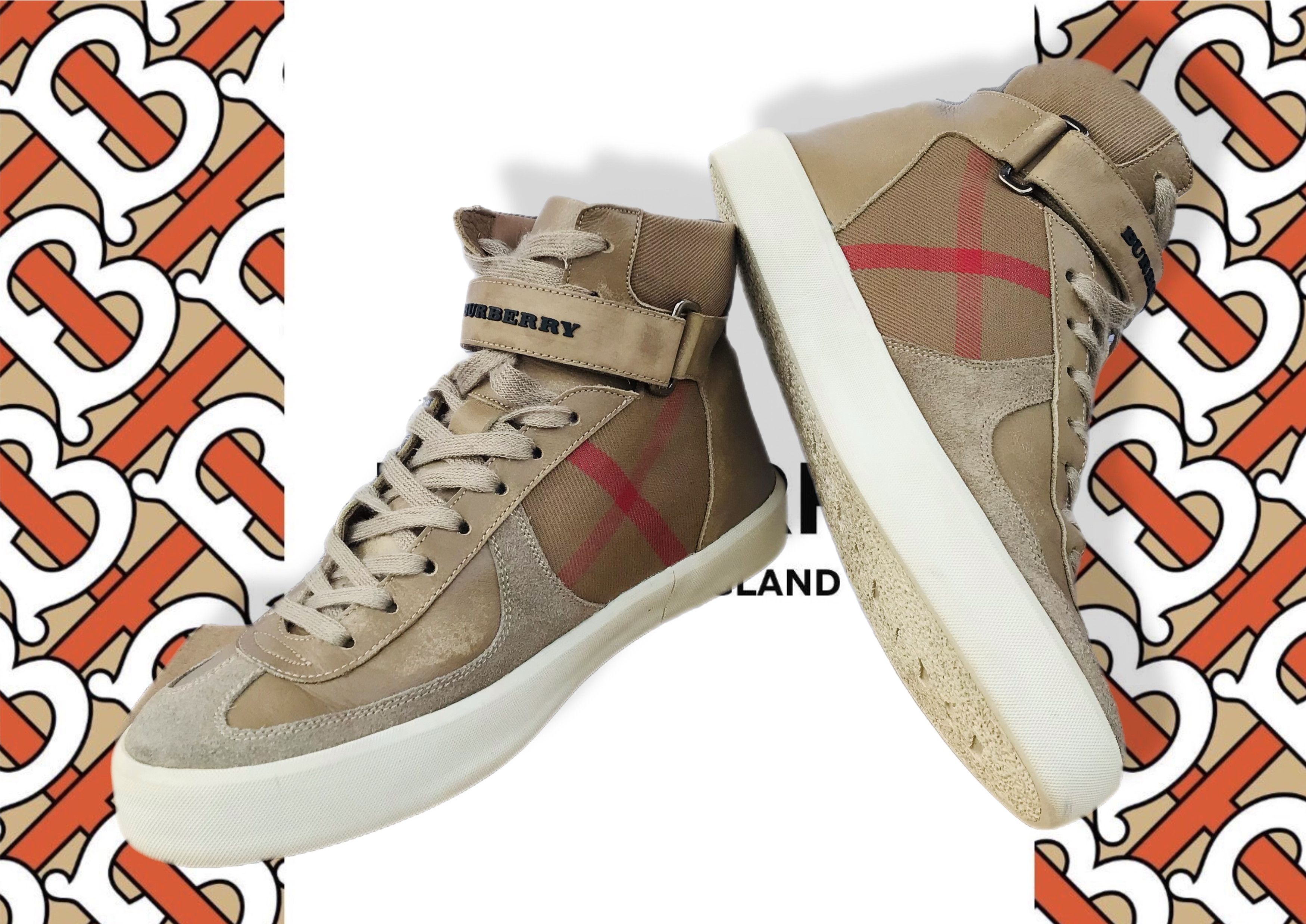 Burberry Burberry High Top Sneakers Beige Women's Nova Check Leather Size US 6 / IT 36 - 7 Thumbnail