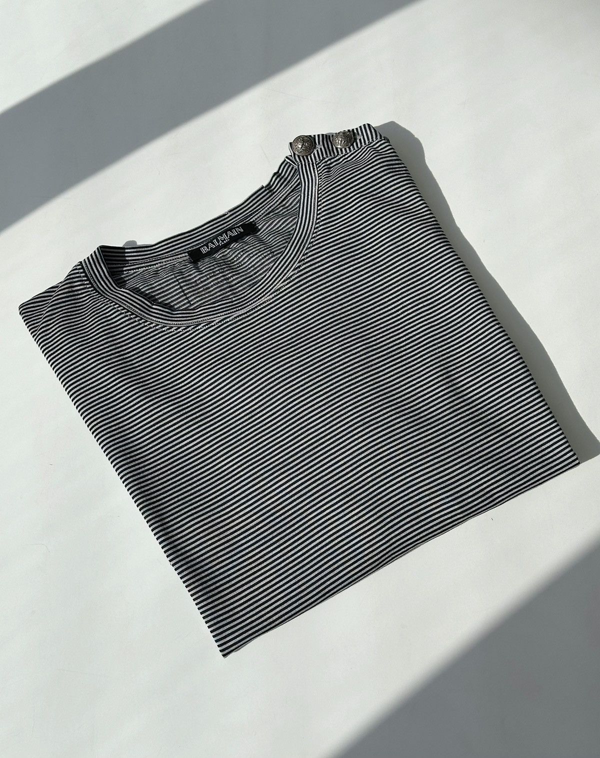 Balmain BALMAIN SS 2015 Striped Distressed Button TShirt Decarnin Size US M / EU 48-50 / 2 - 4 Thumbnail