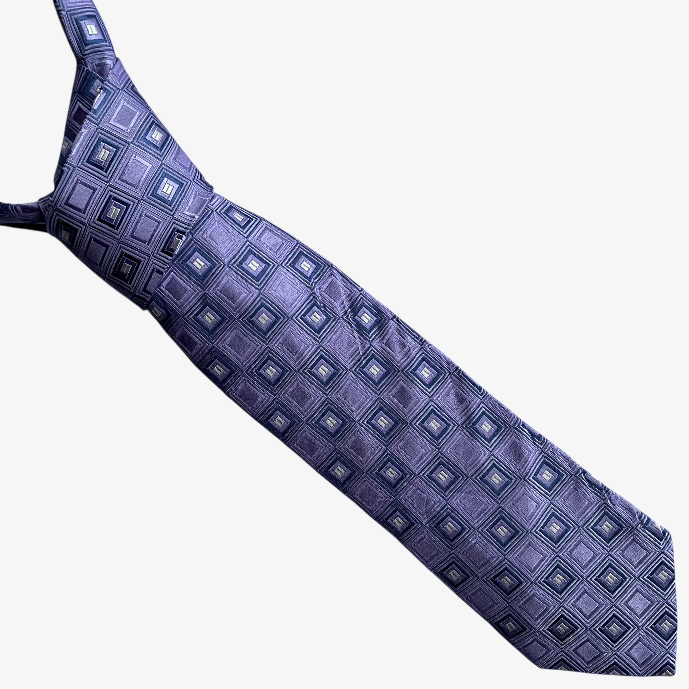 Faconnable Vintage 90s Faconnable Geometric Print Purple Silk Tie Size ONE SIZE - 1 Thumbnail