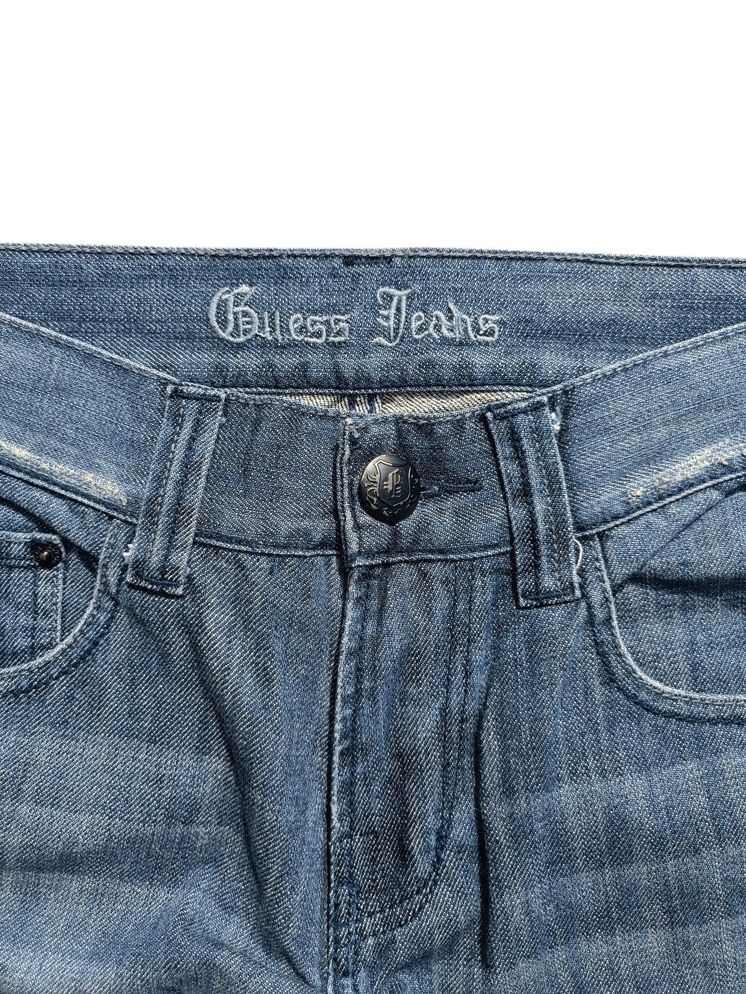 Guess × Japanese Brand FLARED 💥 90s Guess Jeans Distress Whiskers Denim Size US 32 / EU 48 - 13 Thumbnail