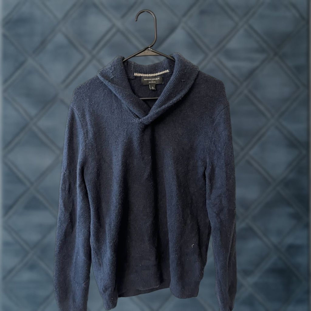 Banana Republic VINTAGE Banana Republic Mens Sweater Pullover Long Sleeve Collared Knit Fall Winter Navy Blue Size M Size US M / EU 48-50 / 2 - 1 Thumbnail