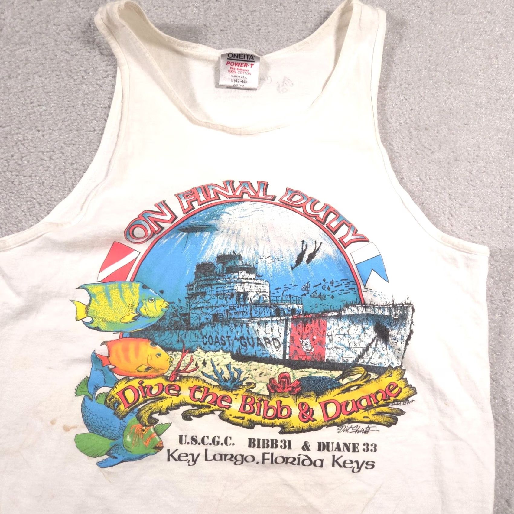 Vintage VINTAGE Dive the Bibb & Duane Shirt Mens Large White Florida Keys Tank 90s Size US L / EU 52-54 / 3 - 3 Thumbnail