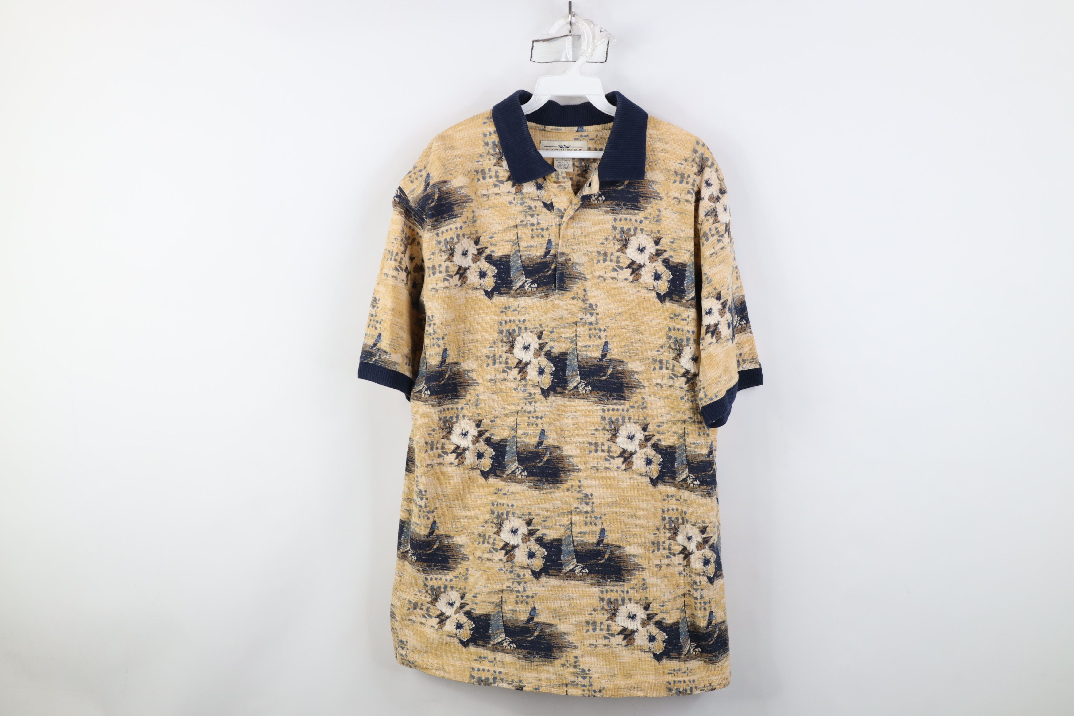 Vintage Vintage 90s Streetwear Flower Thermal Knit Golf Polo Size US L / EU 52-54 / 3 - 1 Thumbnail