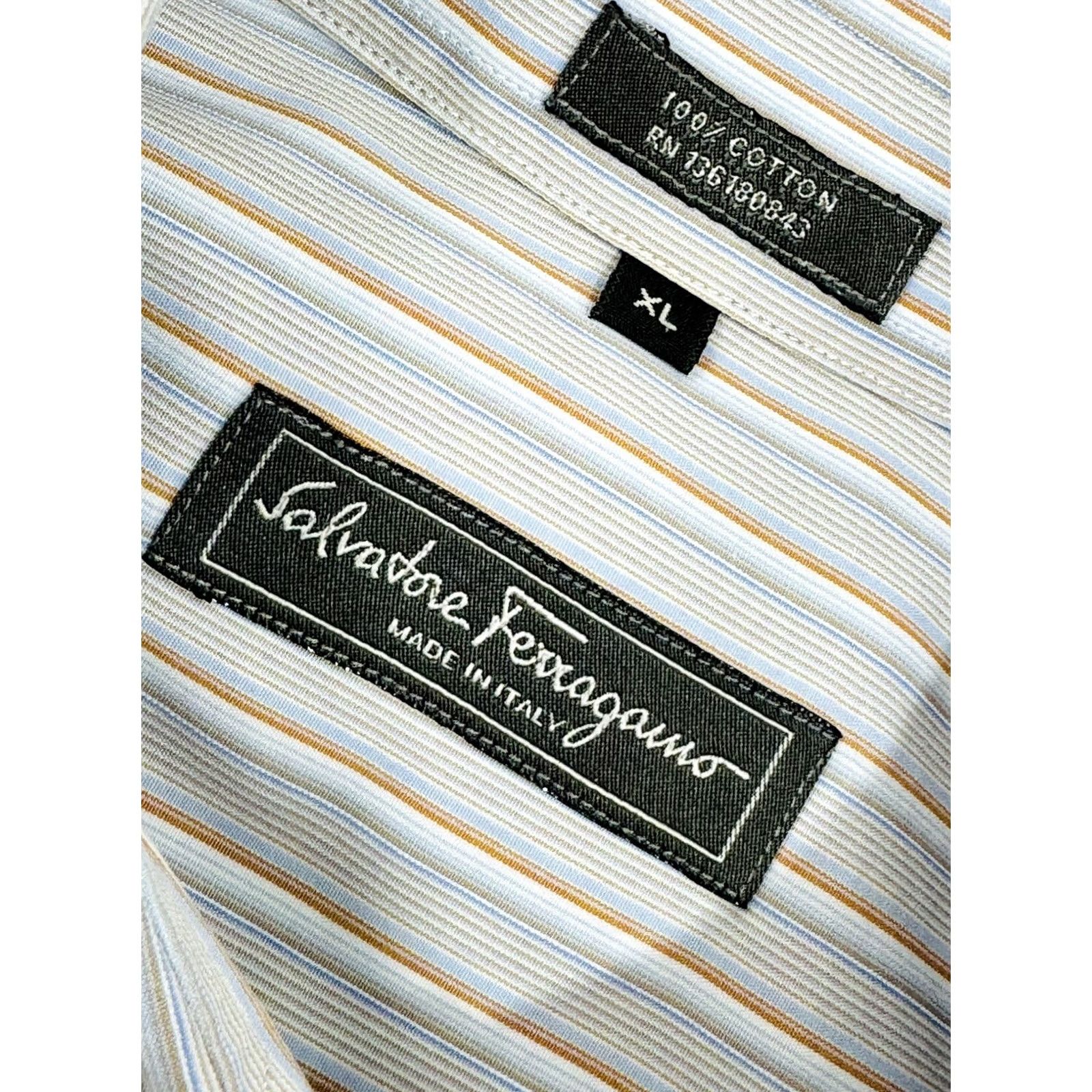 Salvatore Ferragamo Salvatore Ferragamo Mens XL Striped Button-Up Shirt Size US XL / EU 56 / 4 - 5 Thumbnail