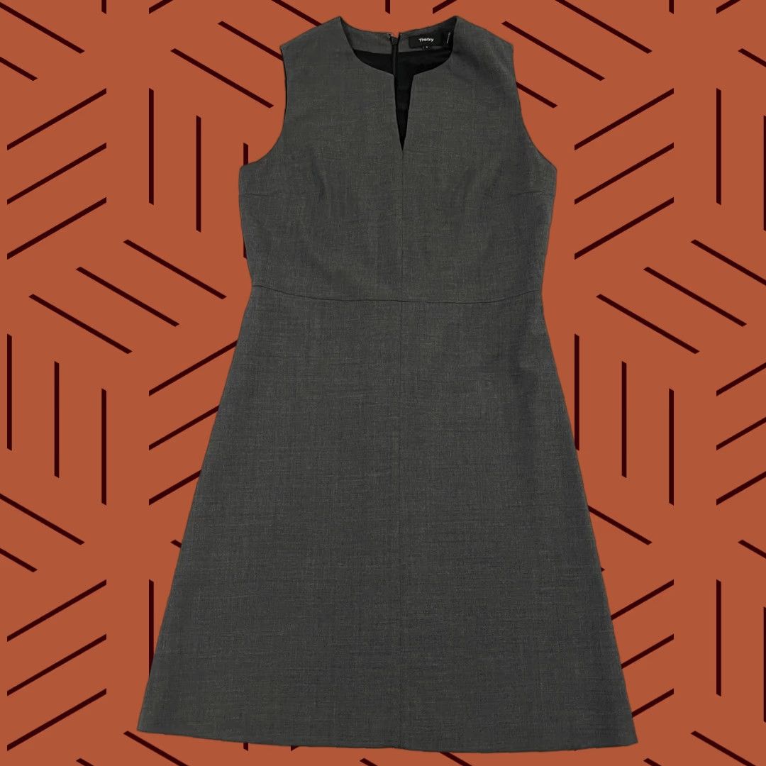 Theory Theory Sheath Dress Womens Size 4 Gray Wool Blend Midi Cocktail Zip V-Neck Sleeveless Size S / US 4 / IT 40 - 1 Thumbnail