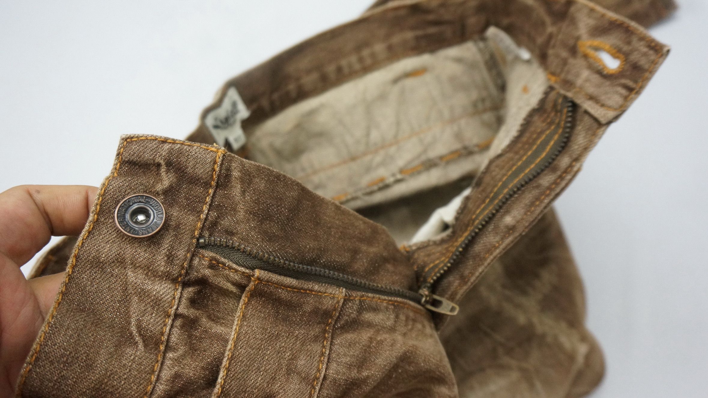 Japanese Brand NYLAUS Double Waist Brown Jeans Size US 29 - 15 Thumbnail