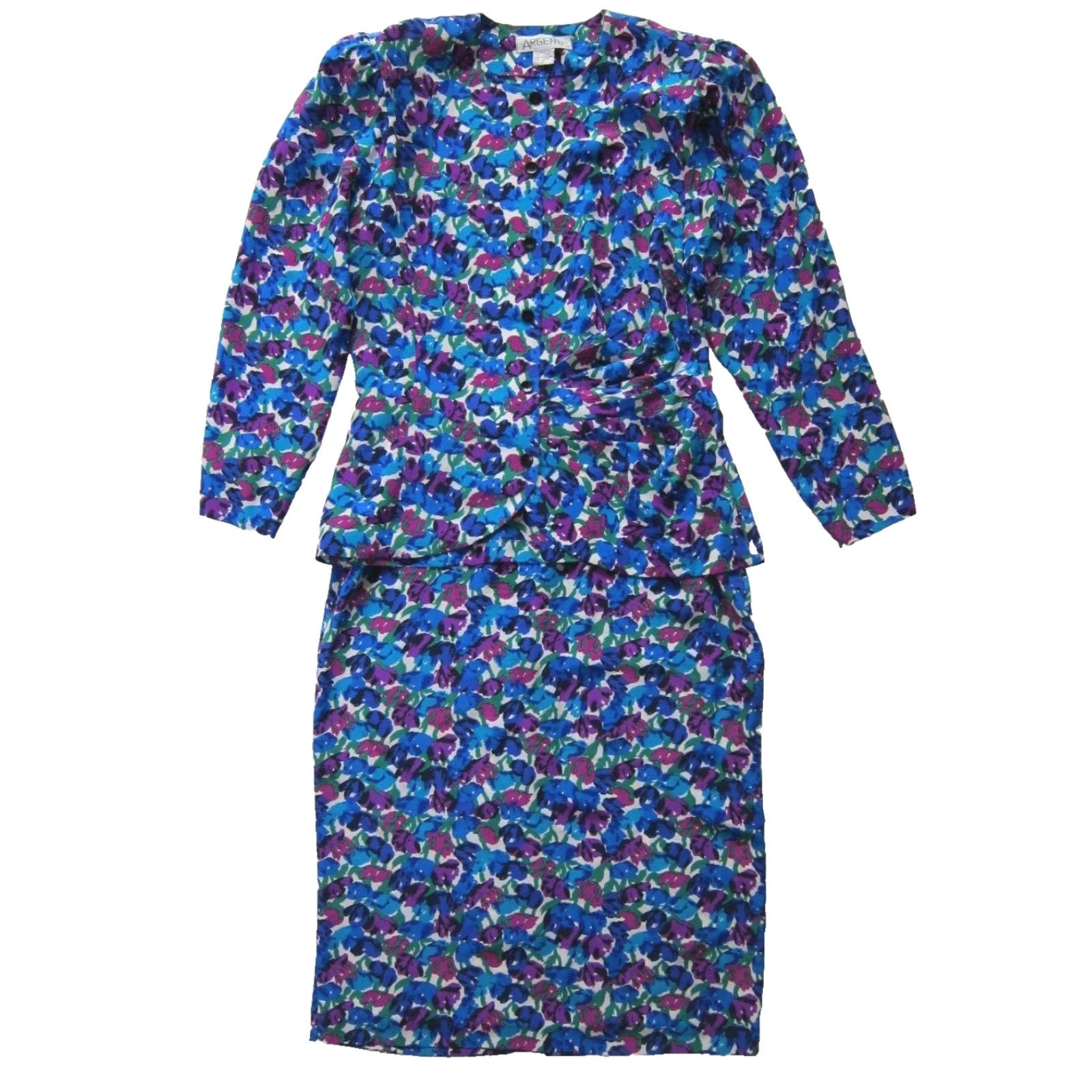 Vintage VINTAGE Argenti 100% Silk Blue Pink Floral Long Sleeve Blouse Skirt Set Women L Size L / US 10 / IT 46 - 2 Thumbnail