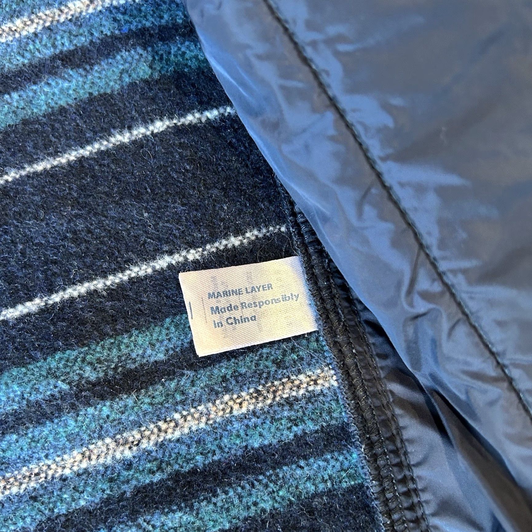 Marine Layer Marine Layer Shirt Jacket Striped Snap Dark Navy L Men's Regular Blue 100% Recycled Polyester Heavyweight Pockets Collared Button-Up Vintage No Size US L / EU 52-54 / 3 - 7 Thumbnail