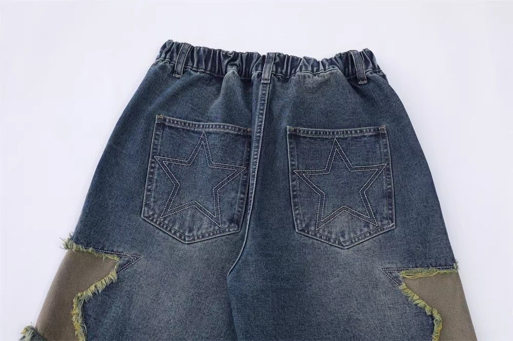 Japanese Brand × Vintage Men's loose straight denim shorts with star embroidery Size US 32 / EU 48 - 4 Thumbnail