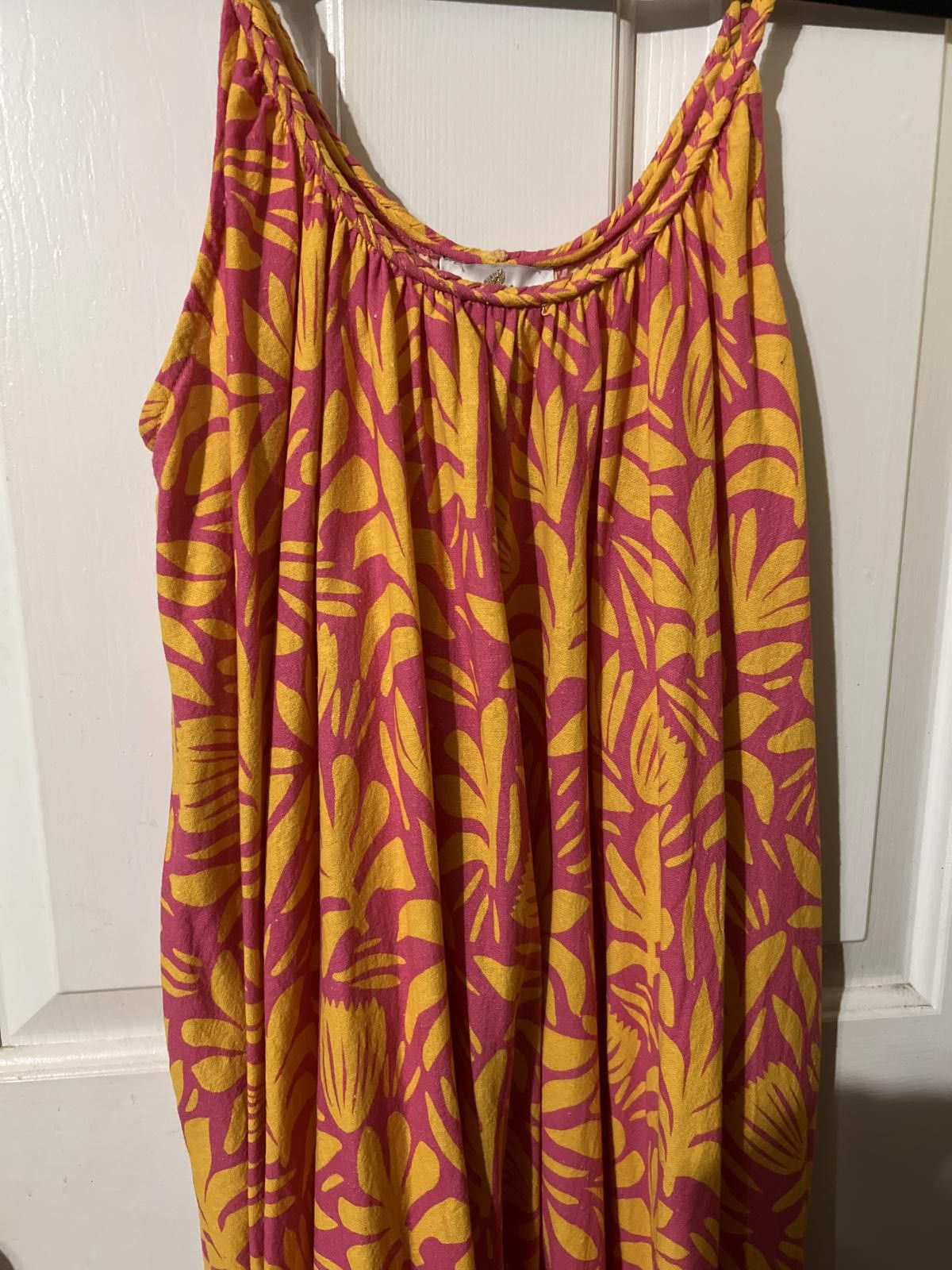Other Palms away Sleeveless Maxi Dress Yellow and Pink Leafprint L Size L / US 10 / IT 46 - 3 Thumbnail