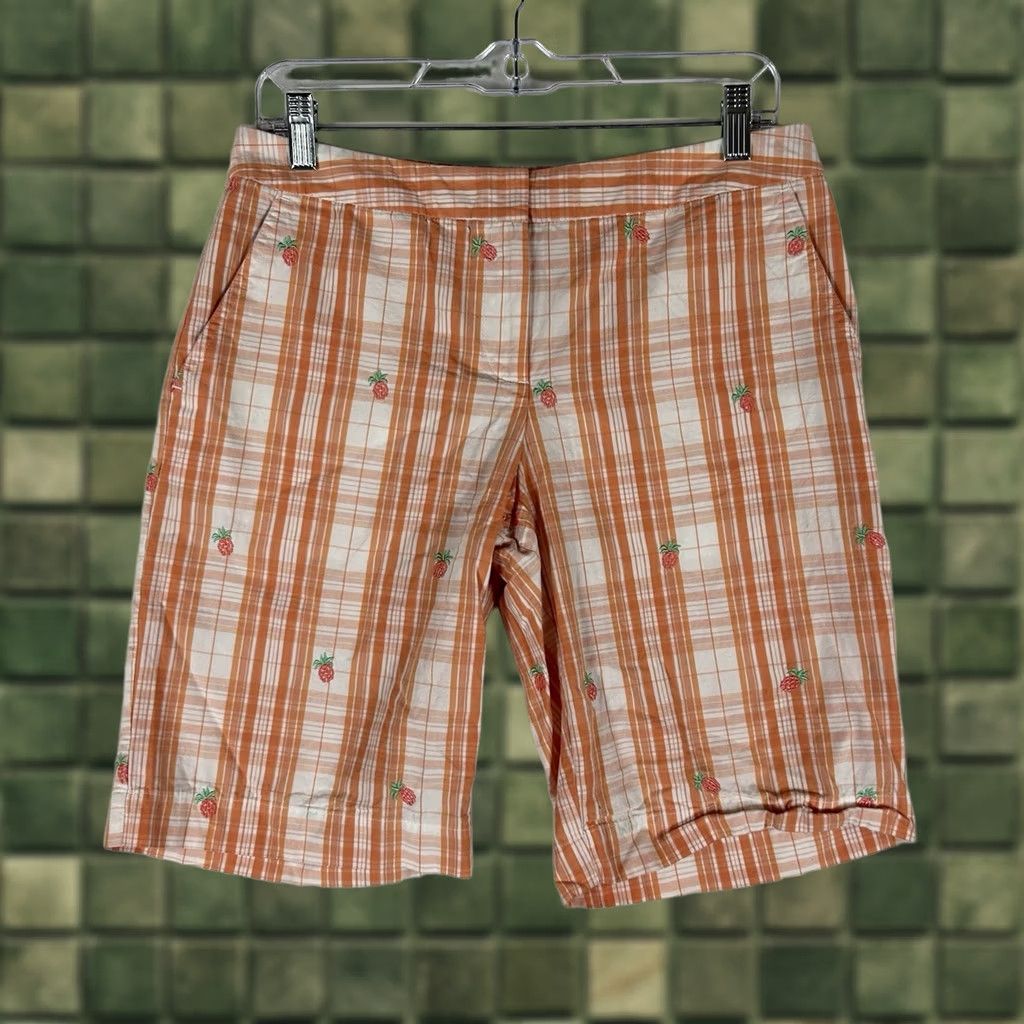 Izod Izod Golf Shots Womens 6 Orange Plaid Embroidered Casual Chino Hiking Shirt Size 28" / US 6 / IT 42 - 1 Thumbnail