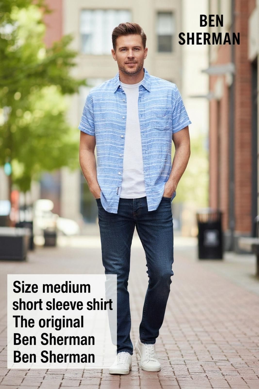 Ben Sherman Ben Sherman Medium Blue Short Sleeve Button-Up Shirt Size US M / EU 48-50 / 2 - 1 Thumbnail