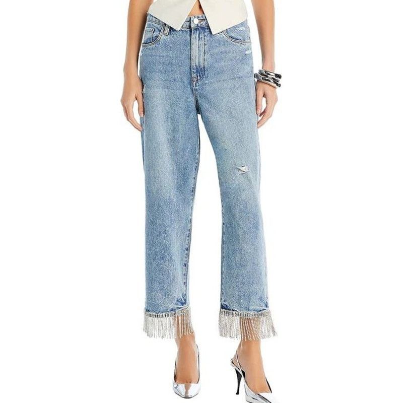 BLANKNYC BLANK NYC Baxter Rhinestone Fringed Ankle Straight Leg Jeans Size 24" / US 00 / IT 34 - 5 Thumbnail