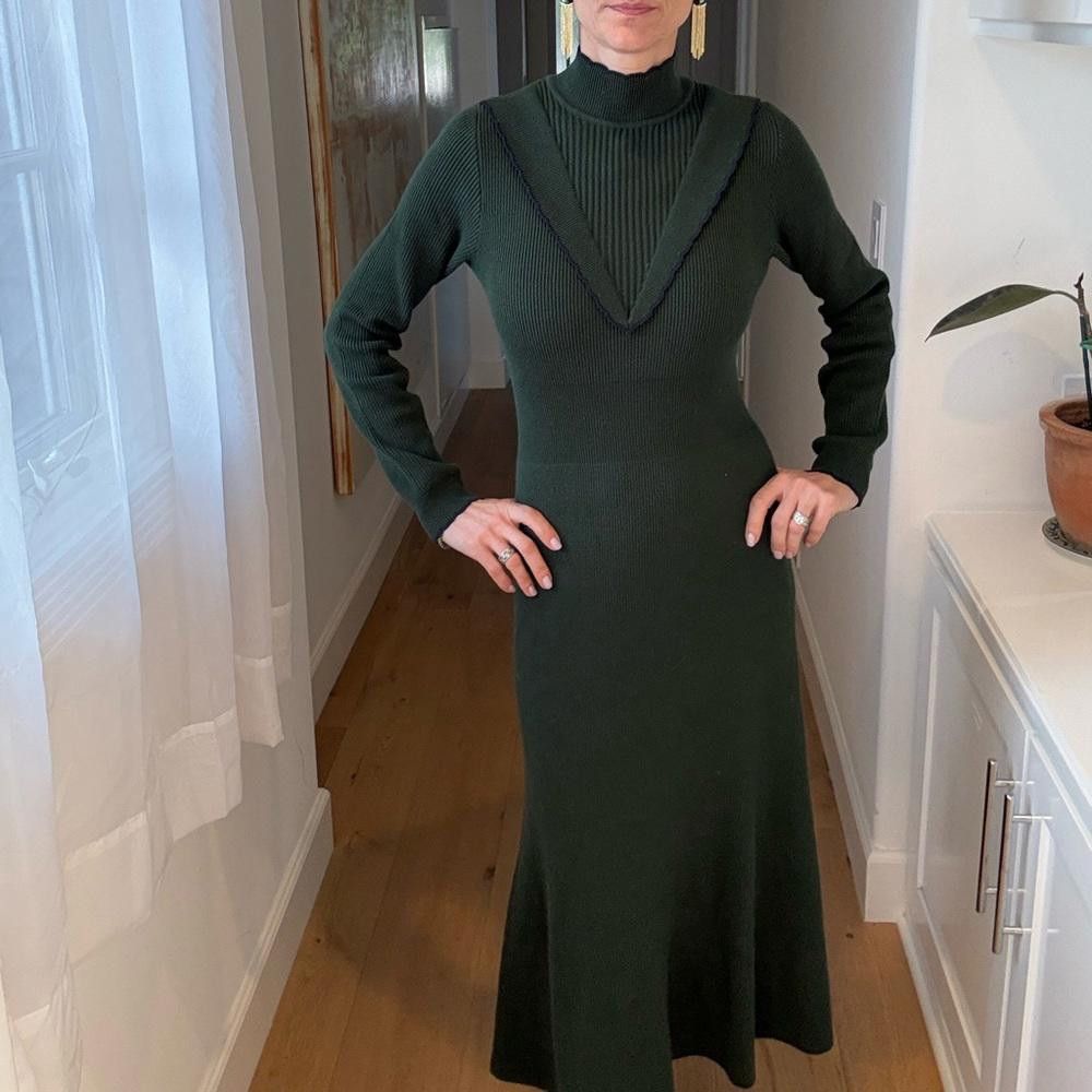 MOUSSY Moussy Knit Ribbed Long Sleeve Midi Green Dress Size Small Size S / US 4 / IT 40 - 6 Thumbnail