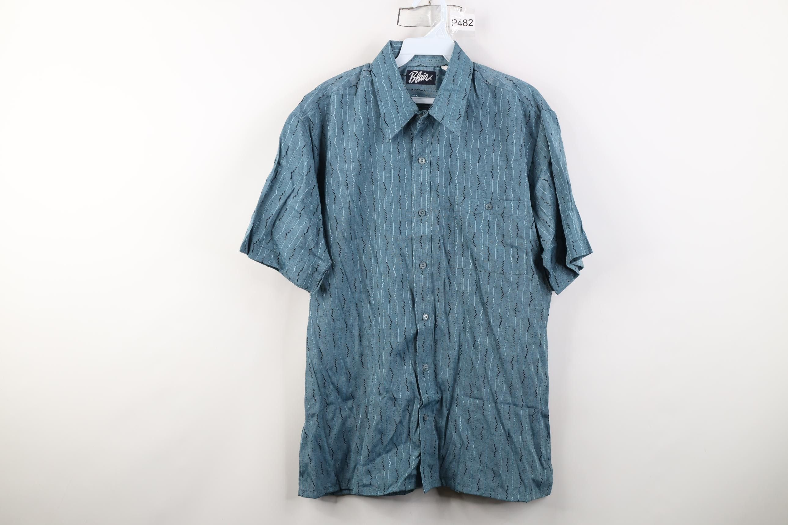 Vintage Vintage 90s Streetwear Gabardine Blend Zig Zag Button Shirt Size US M / EU 48-50 / 2 - 1 Thumbnail