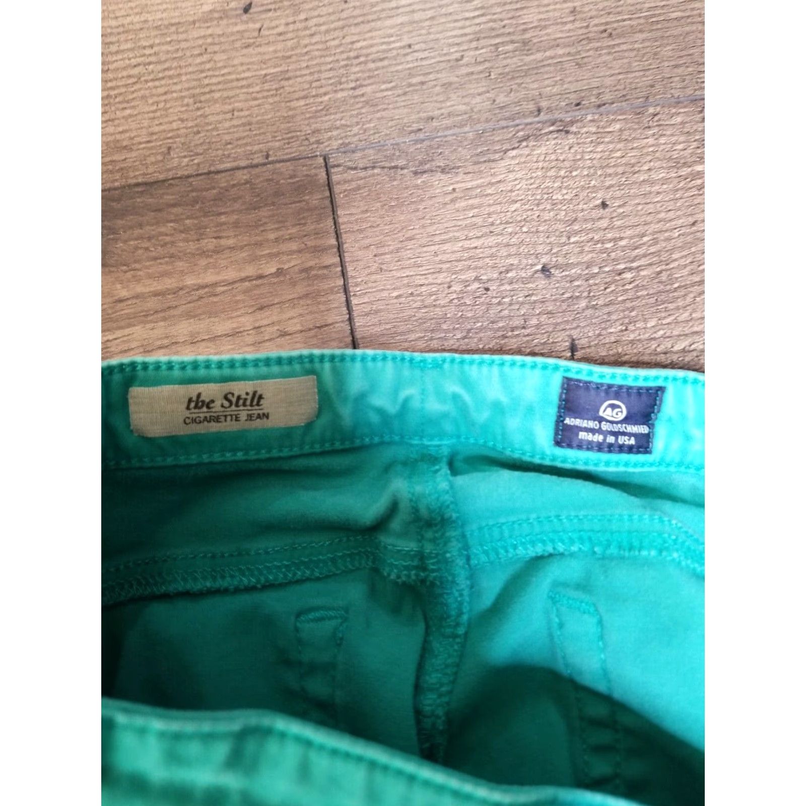 Vintage AG Adriano Goldschmied Women's Green Cigarette Leg Mid Rise Jeans Size 29 Regular Size 29" - 4 Thumbnail