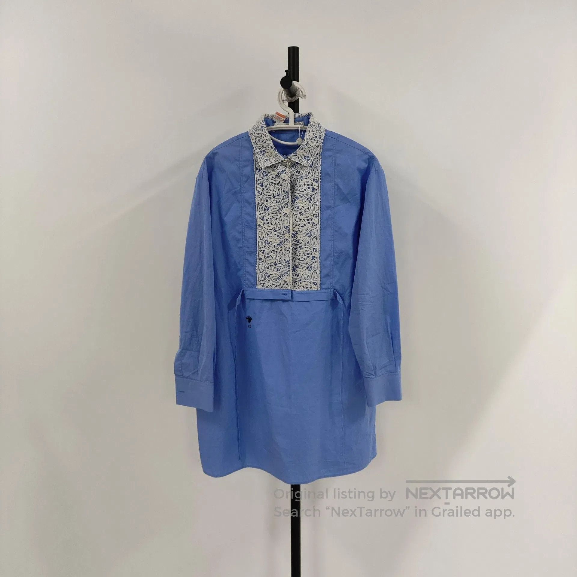 Dior Dior Blue Lace Collar Little Bee Embroidered Shirt Dress| Size XXS / US 00 / IT 34 - 8 Thumbnail