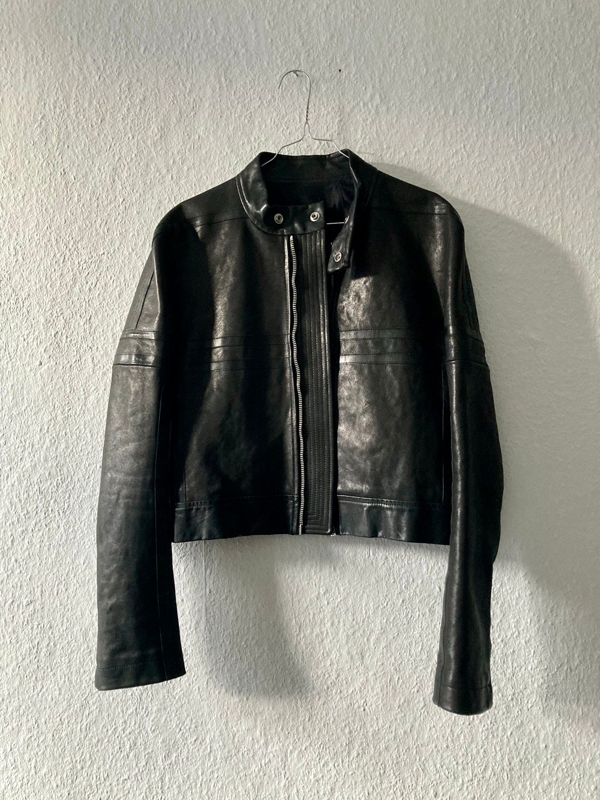 Pre-owned Rick Owens Fw12 Runway Horse Leather Cropped Biker Jacket In Black