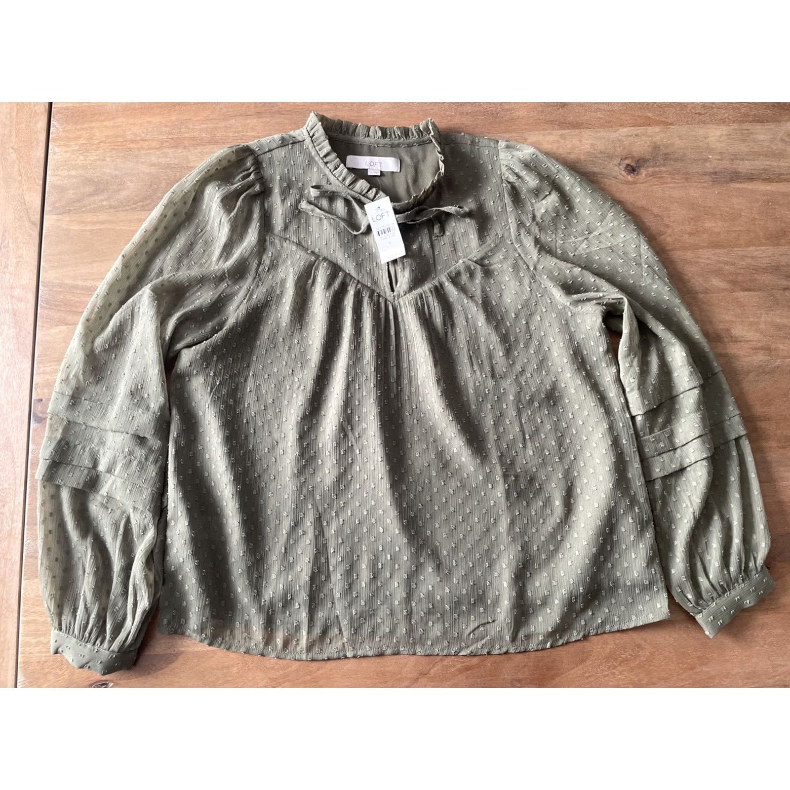 Loft Loft Blouse Women S Green Embroidered Swiss Dot Long Sleeve Balloon Sleeve Peasant Shirt Regular Lightweight Polyester Bohemian Size S / US 4 / IT 40 - 2 Thumbnail