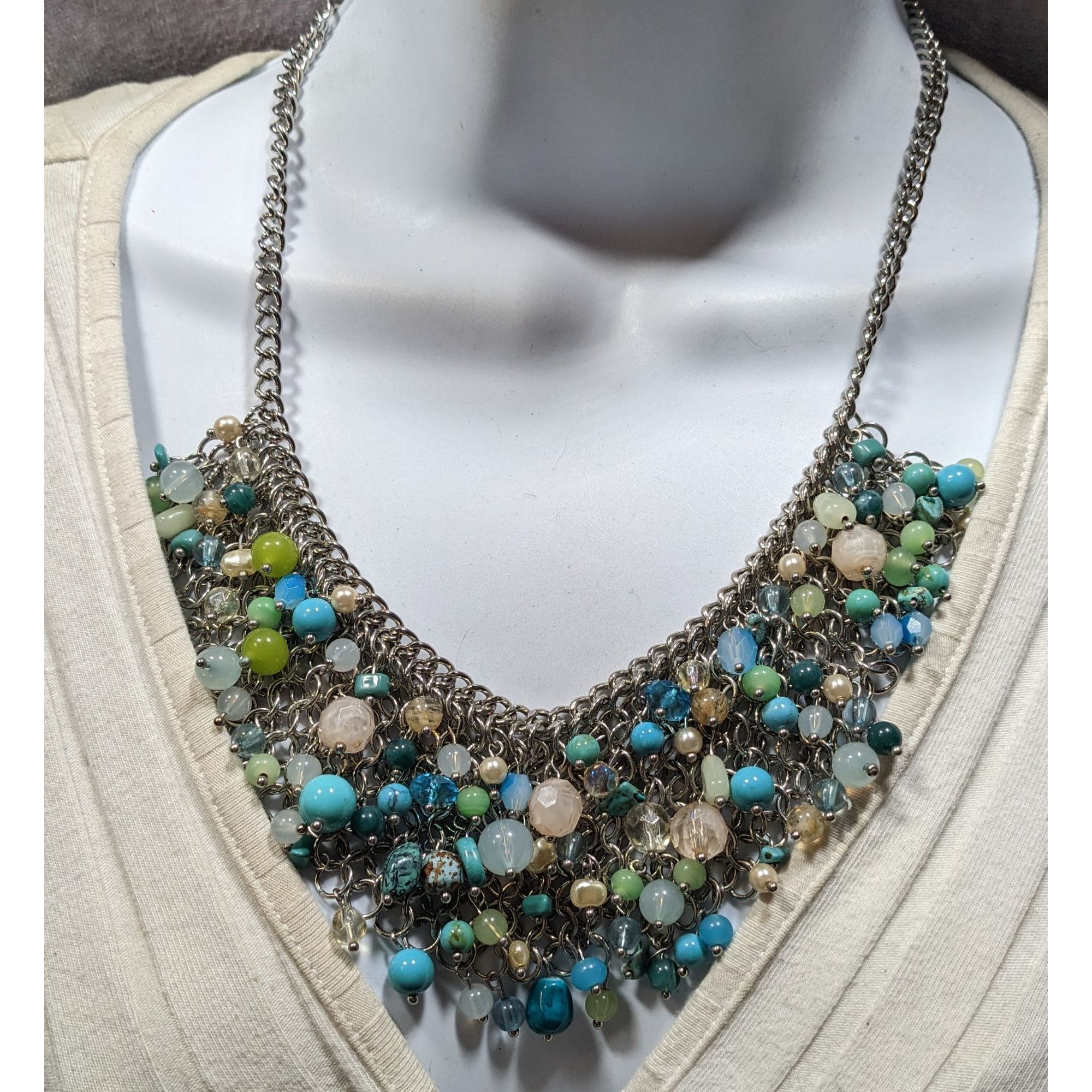 Coldwater Creek Coldwater Creek Cool Tone Beaded Multicolor Bib Necklace Size ONE SIZE - 2 Thumbnail